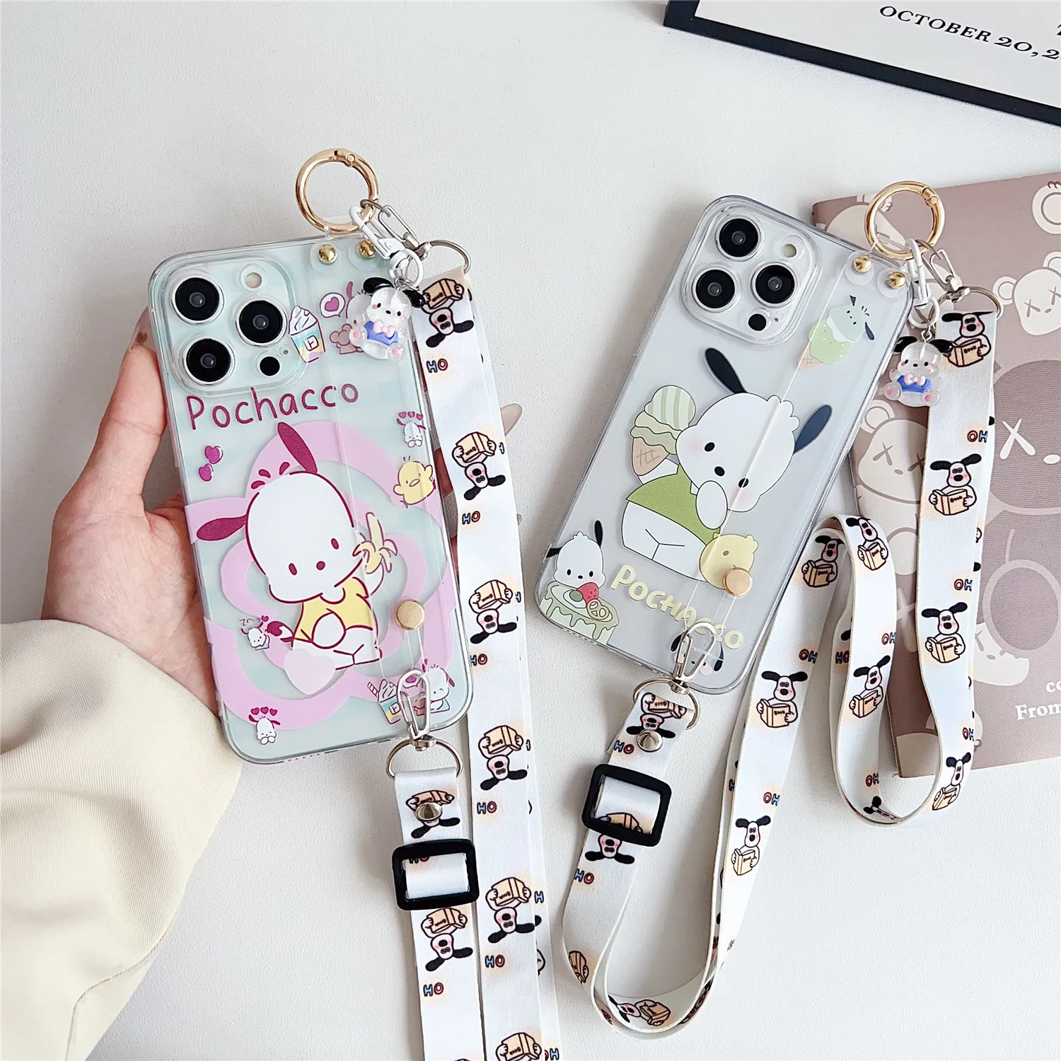 For Samsung Galaxy S7 S8 S9 S10 S20 S21 S22 S23 S24 Plus Ultra FE Pochacco Case Wrist Strap Ornament