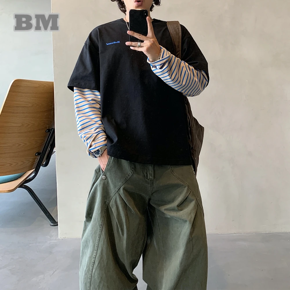 Japanese Style Stripe Long Sleeve T Shirt Men Women Loose Fit Pullover Casual Streetwear Sporty Top Spring Autumn Fashion Trendy