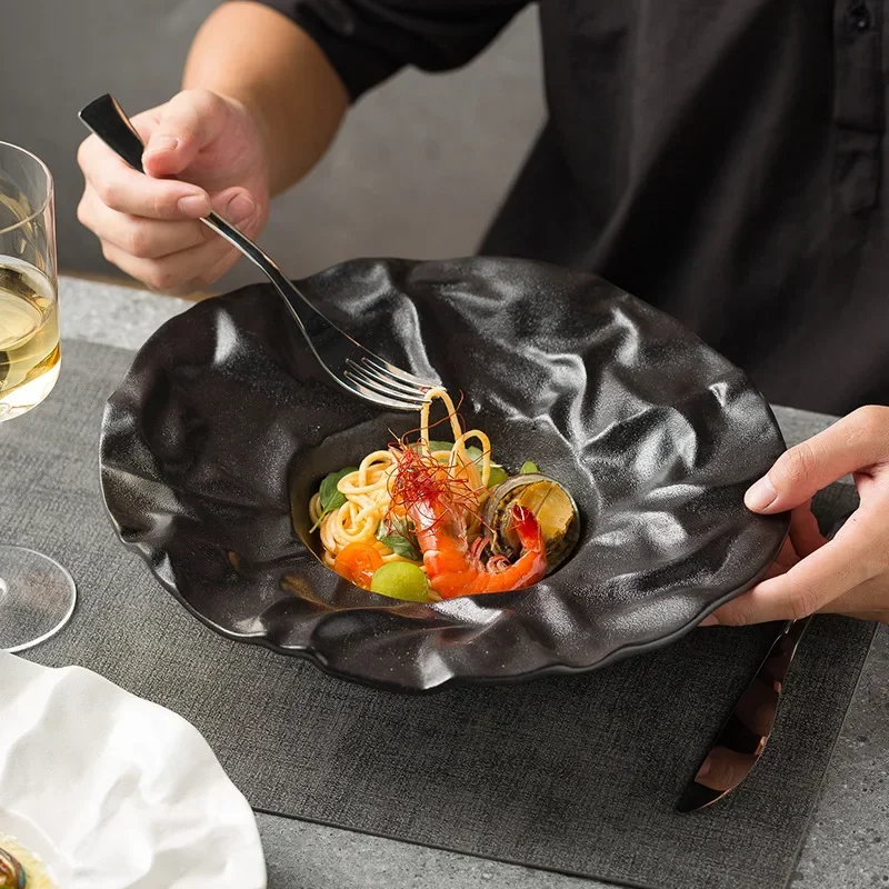 Cloth straw hat with a high sense of household western tableware restaurant spaghetti plate ceramic deep plate soup plate set.