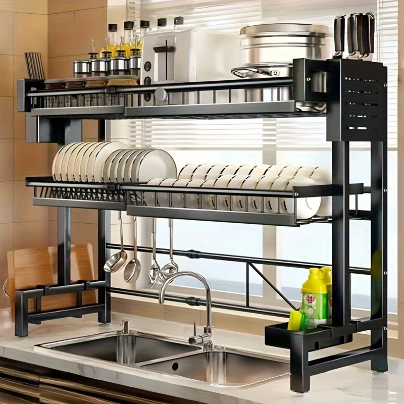 

Multifunctional Retractable Kitchen Sink Drain Rack Washing And Rag Dish Rack Chopstick Knife Double Storage Rack