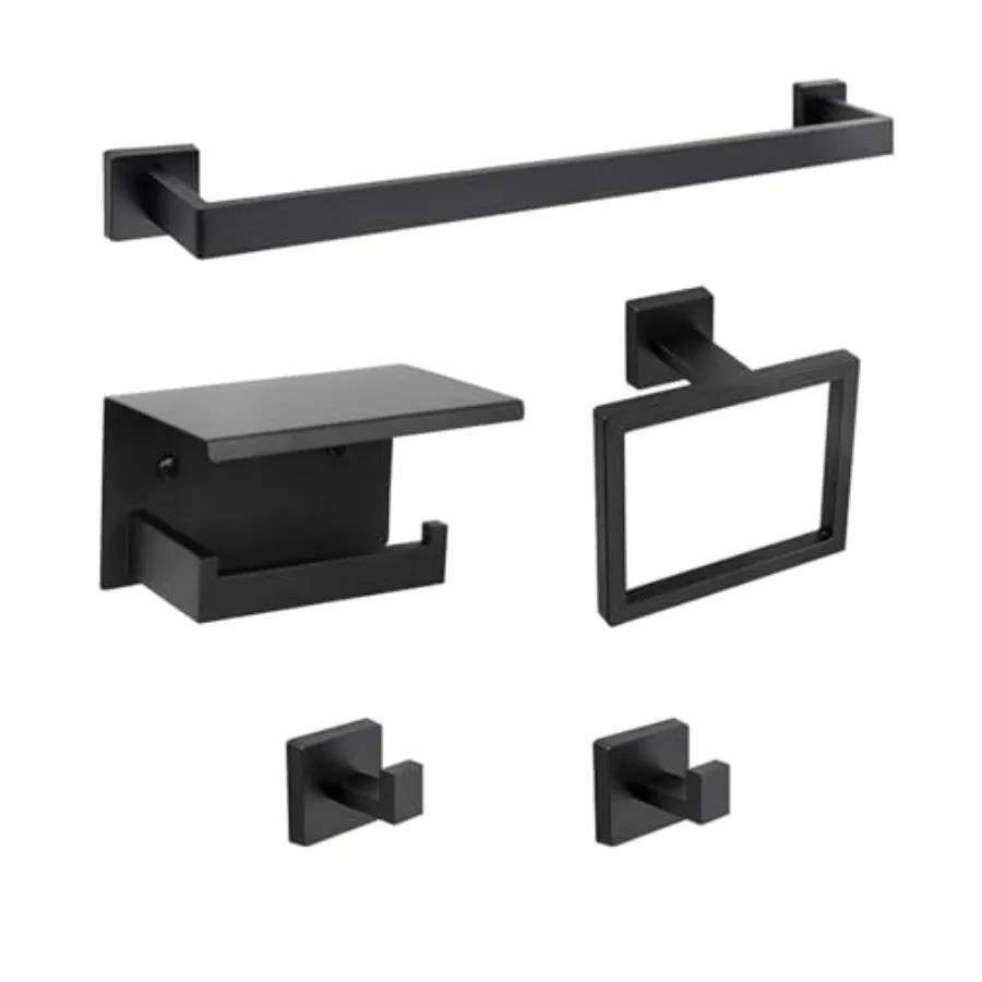 

Bathroom Towel Bar Holder Sets Matte Black 5-Piece Bathroom Hardware Set Stainless Steel Bath Accessories Kit. Wall Mounted, 23