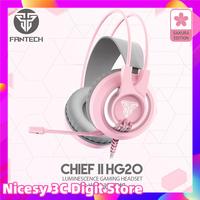 FANTECH HG20 pink head mounted gaming headset with wired microphone and 3.5mm round head emitting light