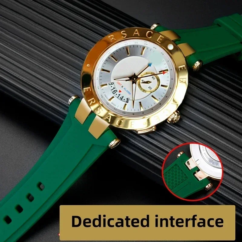Para versace V-RACE série dupla pulseira de silicone acessórios relógio 24mm à prova dwaterproof água cinto entalhe especial côncavo borracha pulseira relógio