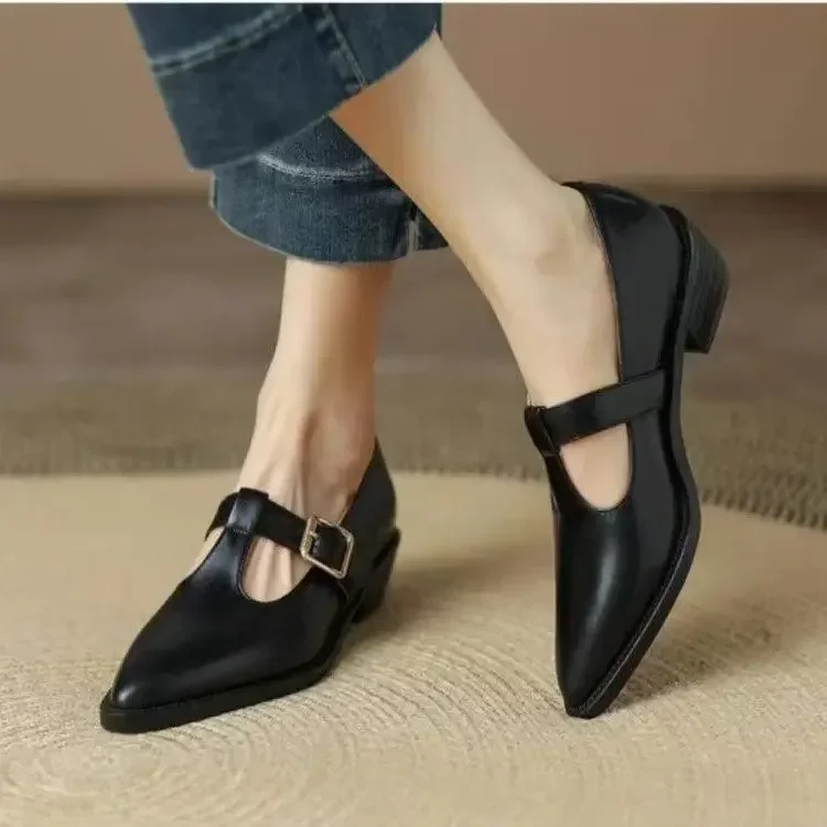 Mary Janes-zapatos de tacón alto con hebilla para mujer, calzado con punta estrecha de alta calidad, a la moda, para oficina y carrera, novedad de 2023