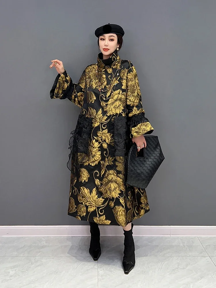 XITAO Contrast Color Embossing Dress Vintage Fashion Turtleneck Pullover Flare Sleeve Loose Fashion Temperament SMH1026