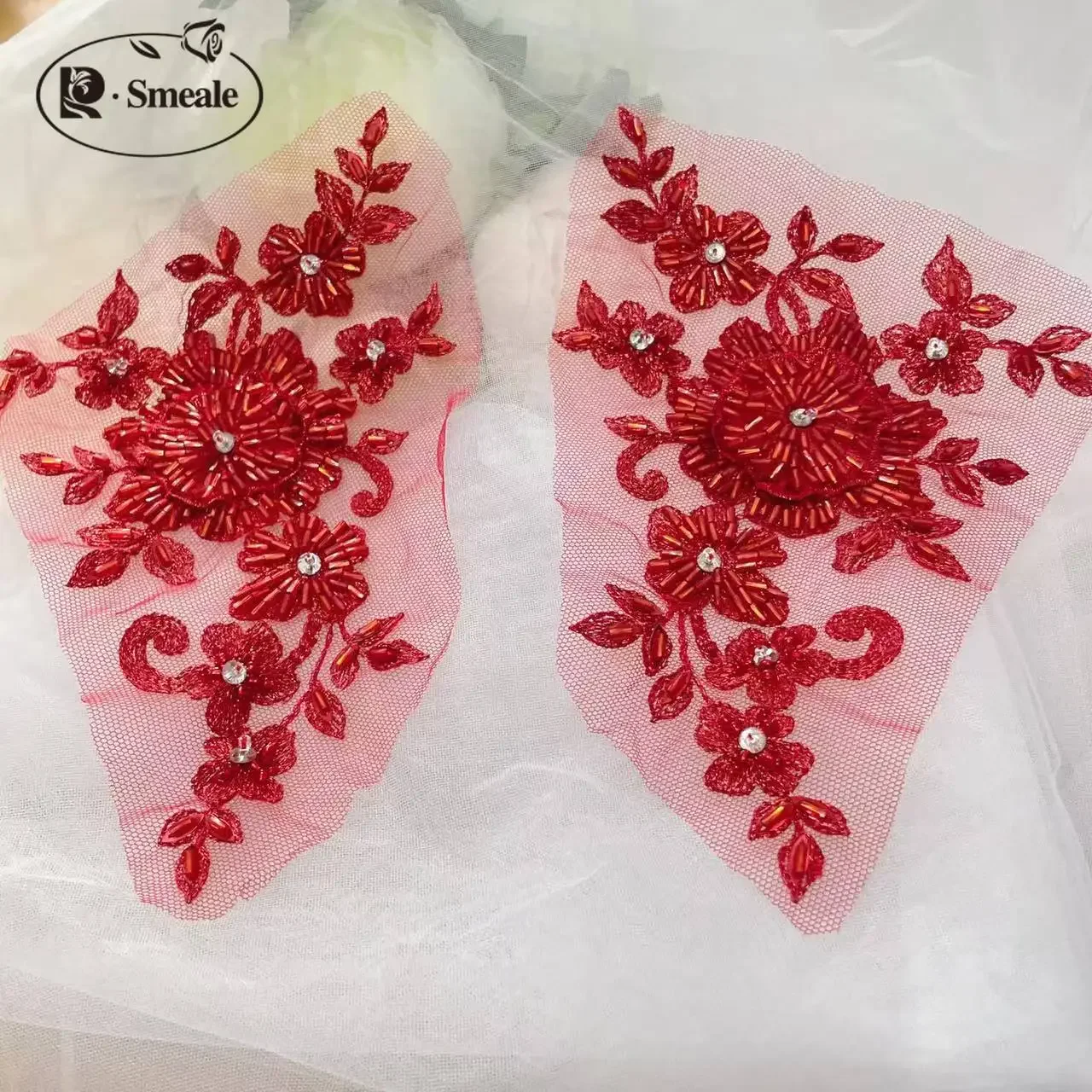 2 Pairs.Tube Beads for DIY Mirror Flower,Wedding Dress Accessories,Lace Embroidery,Mending Clothes,Children's Clothing Flowers