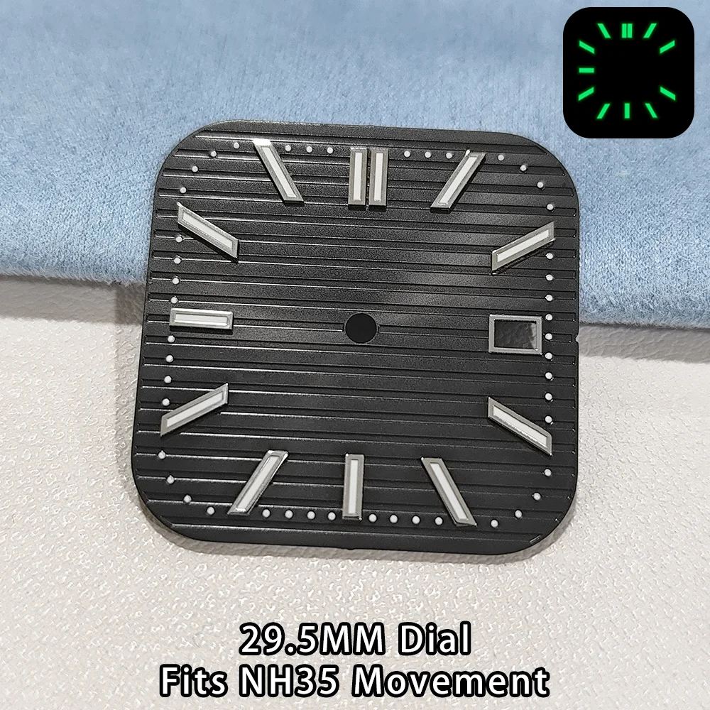 

NH35 29.5mm Square Watch Dial For NH35 Movement Square Watch Dial Sapphire Glass Watch Case C3 Green Luminous Square Watch Dial