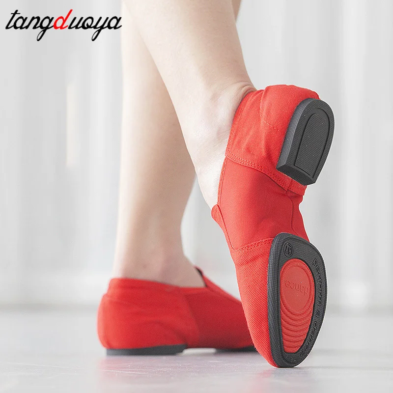 Sapatilhas de lona macia para mulheres, sapatos de dança jazz para meninas, prática indoor e outdoor, sapatos de bailarina