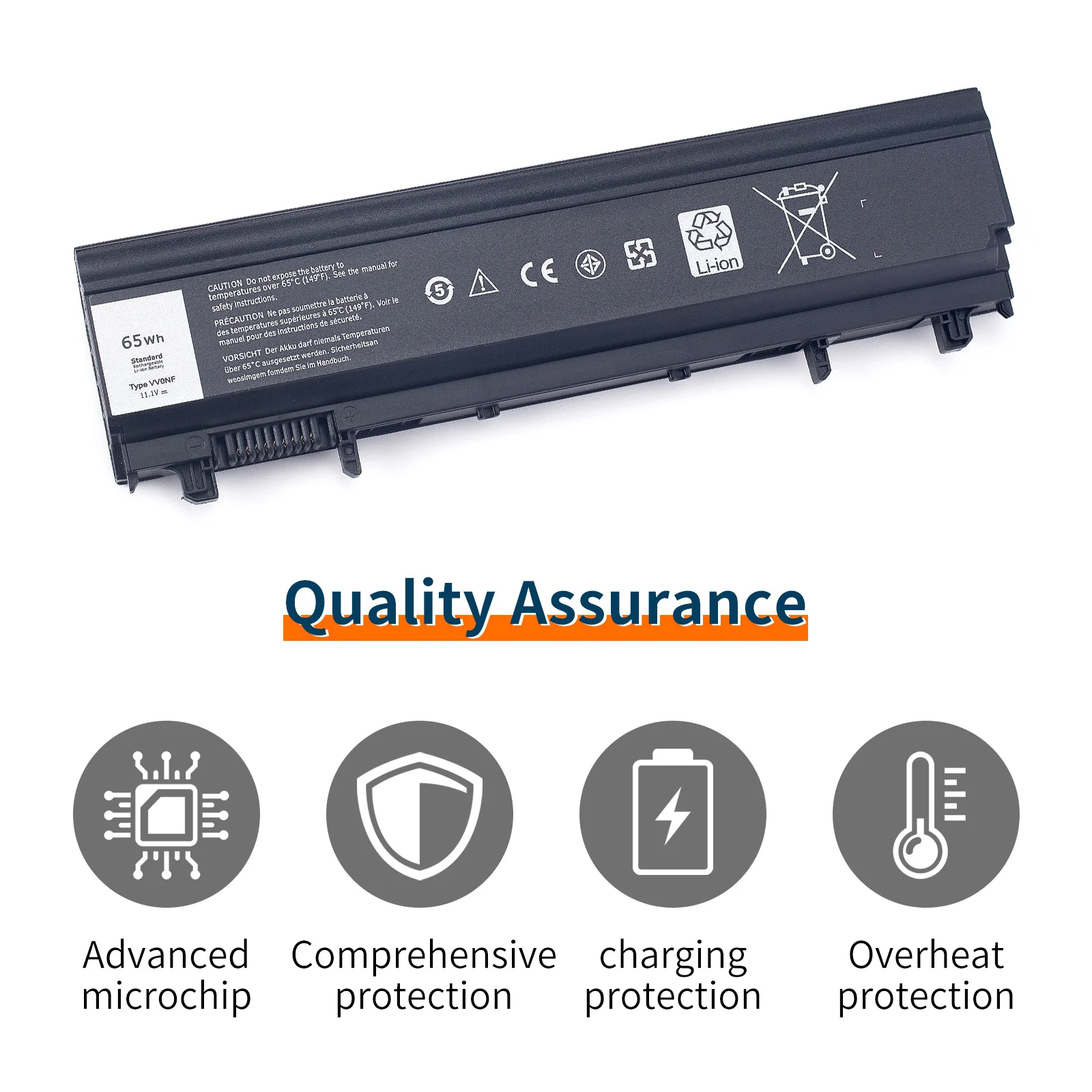 Batterie d'ordinateur portable pour DELL Latitude, VV0NF, E5440, E5540 Series, VJXMC, N5YH9, 0K8HC, 7W6K0, FT6D9, 11.1V, 65WH