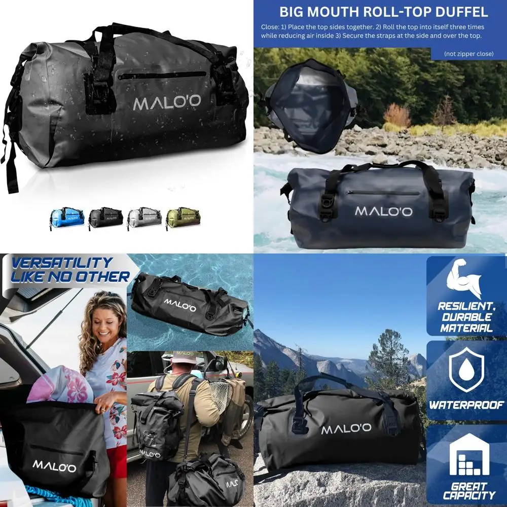 حقيبة جافة مقاومة للماء من القماش الخشن 40 لتر - 100 لتر للتجديف والتجديف والقوارب والسباحة والتخييم - تصميم علوي قابل للطي يبقي العتاد جافًا