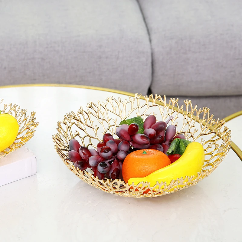 Gold Openwork Tray Coral Shapes Metal Fruit Bowl Tabletop Storage Container Trays Decorative Home Decoration Accessories