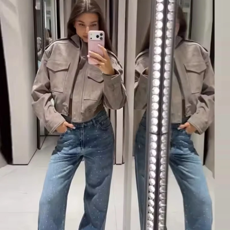 Women's Short leather style ackets Fashion Slim Short Unique Women's Jackets Street Chic Holiday Warm Young Outerwear Coats