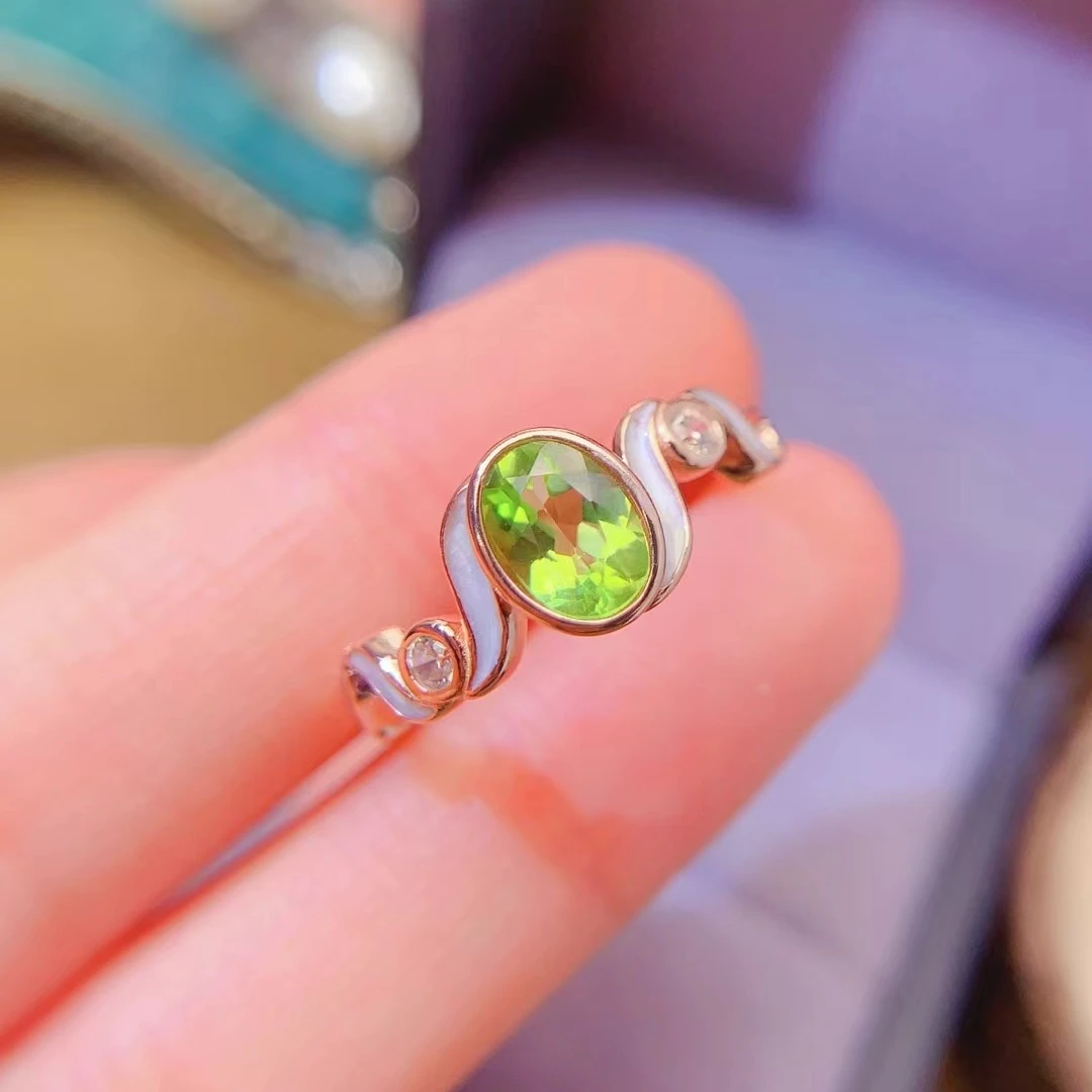 

KJJEAXCMY Natural Peridot S925 silver exquisitely Ring Full of luster Simple, elegant Bestseller Birthday present Party Gift