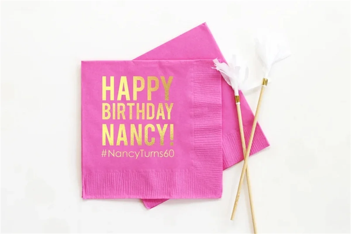 

50 PCS Happy Birthday Personalized Napkins 60th Birthday Cocktail Napkins 50th Party Decorations 40th Party Supplies