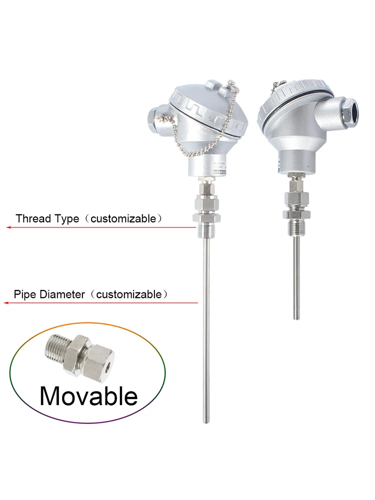 Movable thread M16 M20 PT100 temperature sensor probe transmitter armored explosion-proof platinum RTD thermocouple resistance