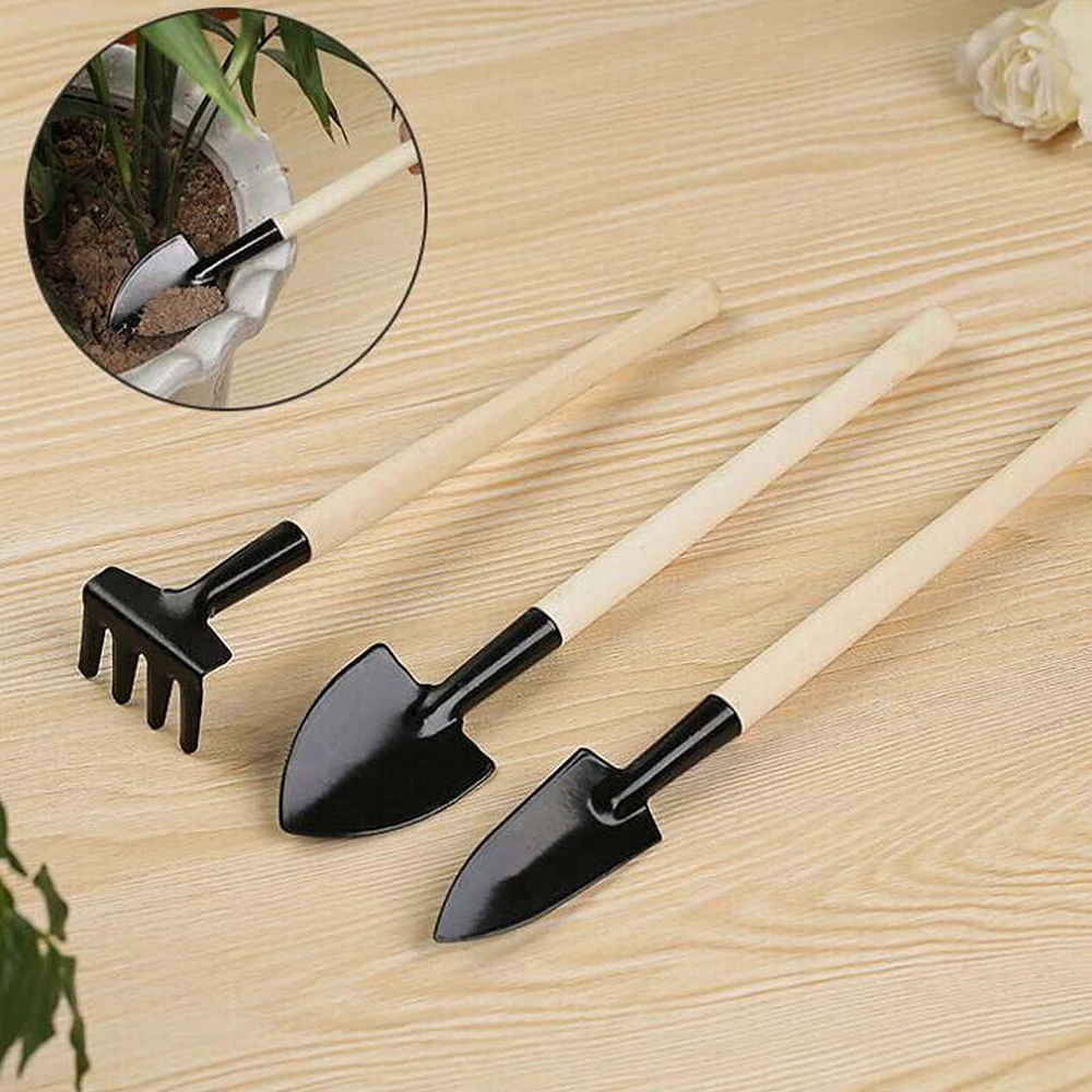 3 Stks/set Mini Spade Shovel Eg Bloempot Gereedschap Potplanten Onderhoud Houten Handvat Plant Bodem Schoppen Tuingereedschap