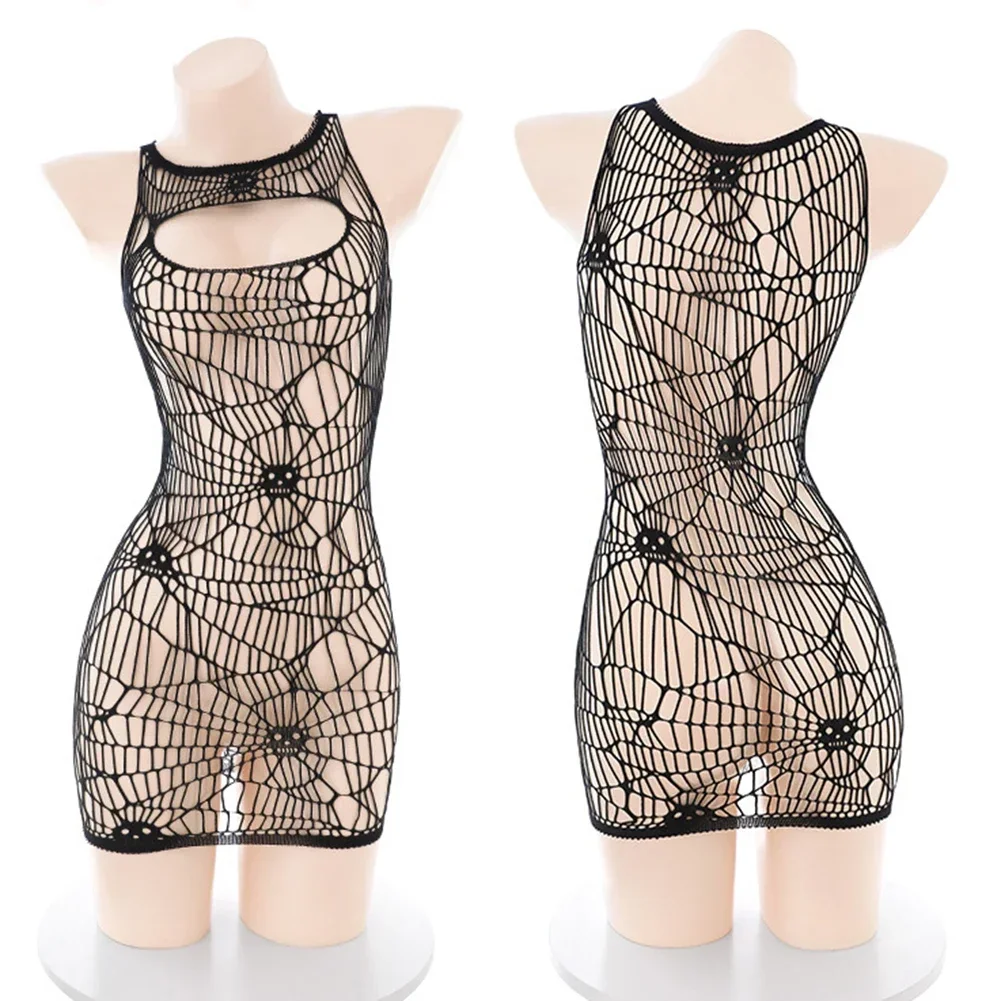 

Perspective NetClothing Women Sexy Nightdress Home Hotel Hollow Mesh Perspective Punk Sexy Sleeveless For Home