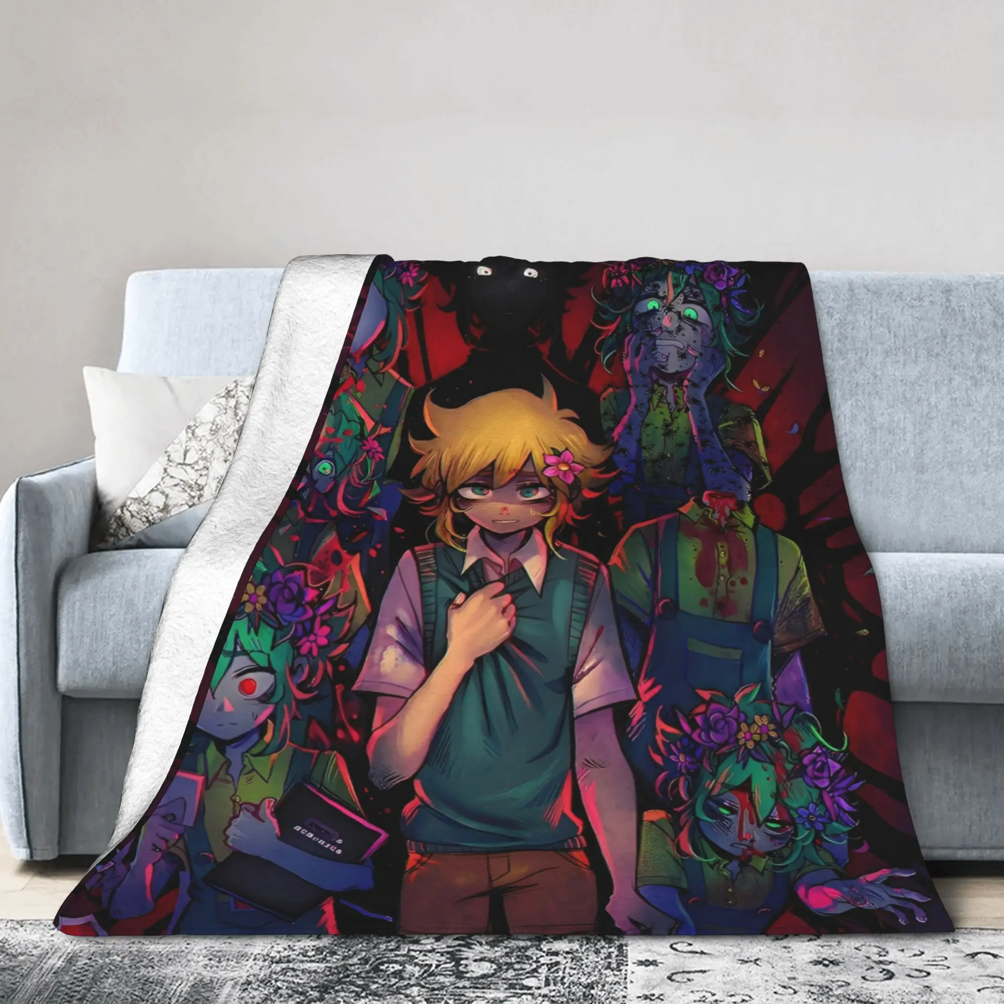 Warm Soft Blanket Picnic I love basil omori Throw Blanket Flannel Bedspread For Couch Chair Sofa Bed Street Trend Sofa Bed Cover