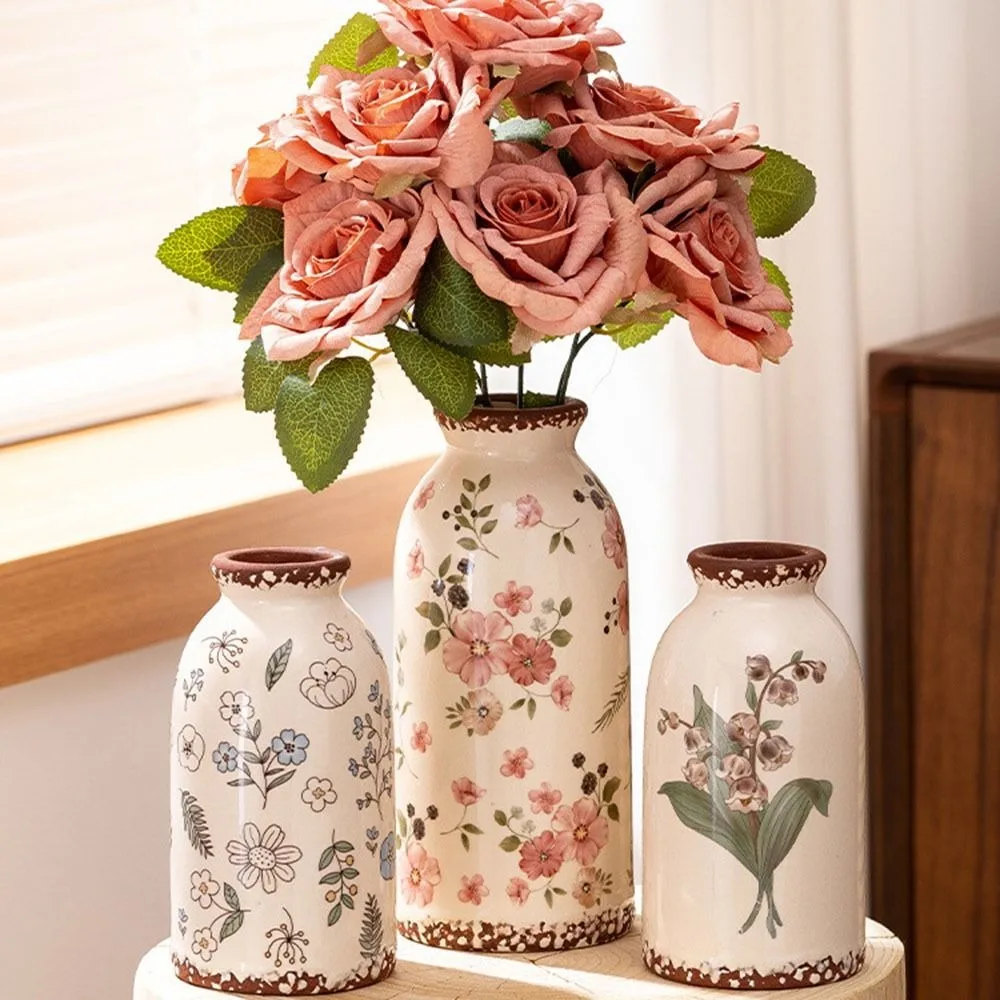 Vintage Ceramic Vase Exquisite Design Creative Flower Vase Crackle Glaze Farmhouse Decorative Vase Desktop Ornament