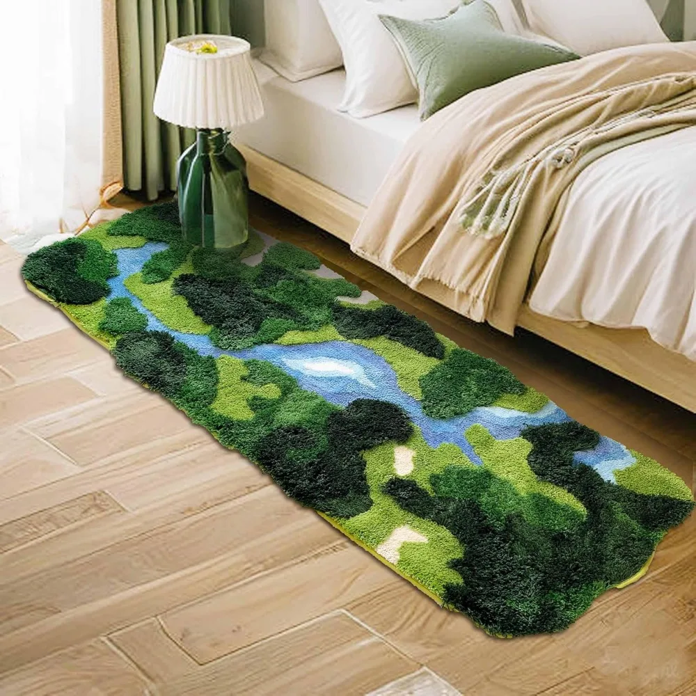 

24×68 Moss Hallway Runner Rug,Shag Carpet Leaf Bedroom Rugs Non Slip Bath Mat Laundry Rug Runner,Ultra Soft WashablePlant Leaves