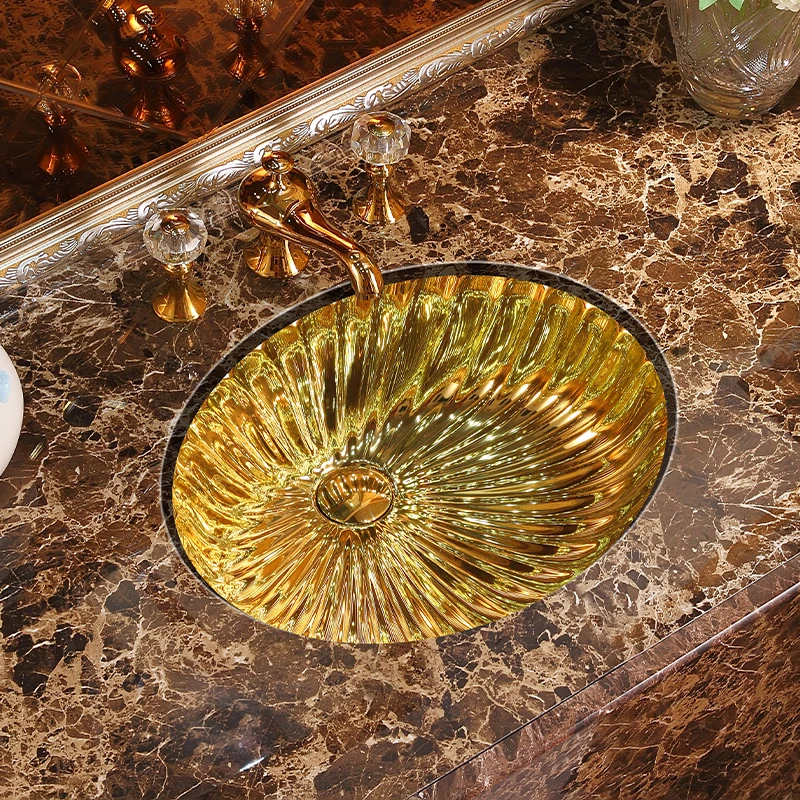 Gold Undercounter Basin Embedded Washbasin Washbasin Bathroom Washbasin Ceramic Art Basin