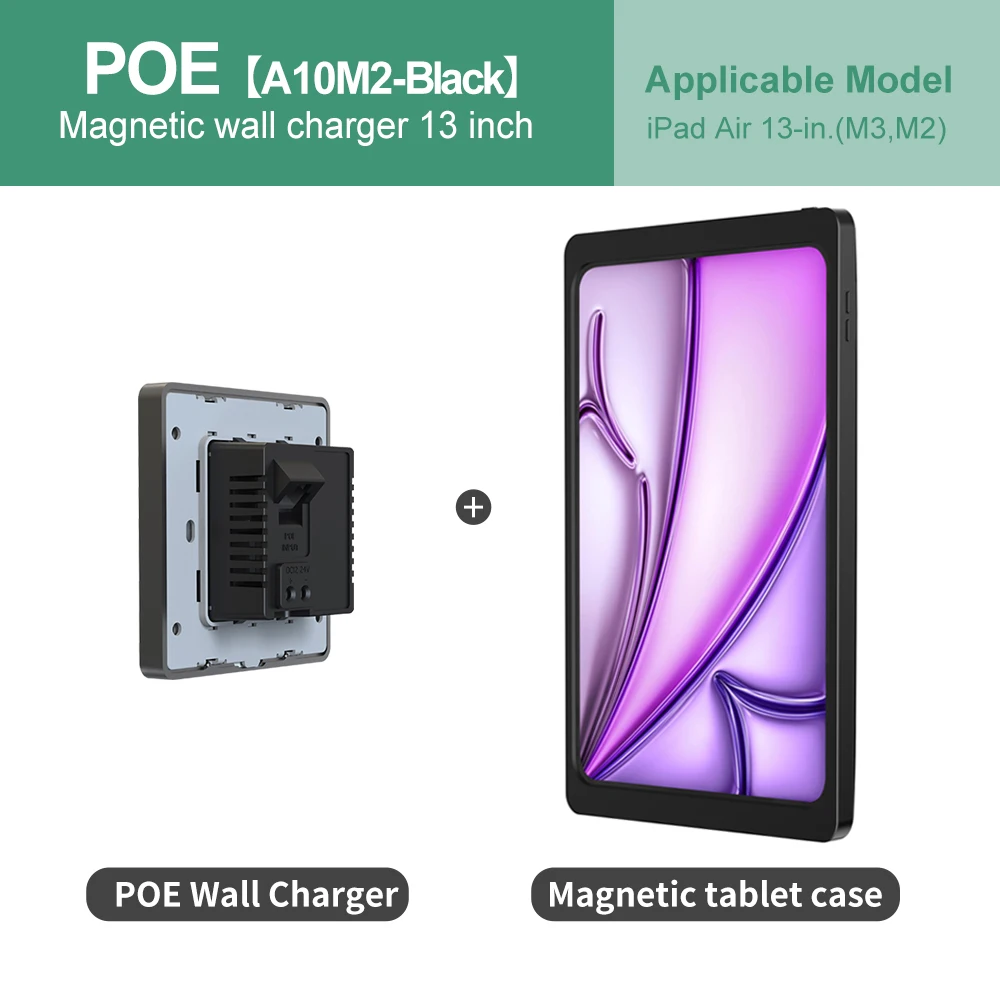 

Магнитное настенное крепление EMONITA с чехлом для зарядки для iPad Air 13 дюймов (M2/M3) POE и DC Быстрая зарядка до 18 Вт, вращение на 360 градусов