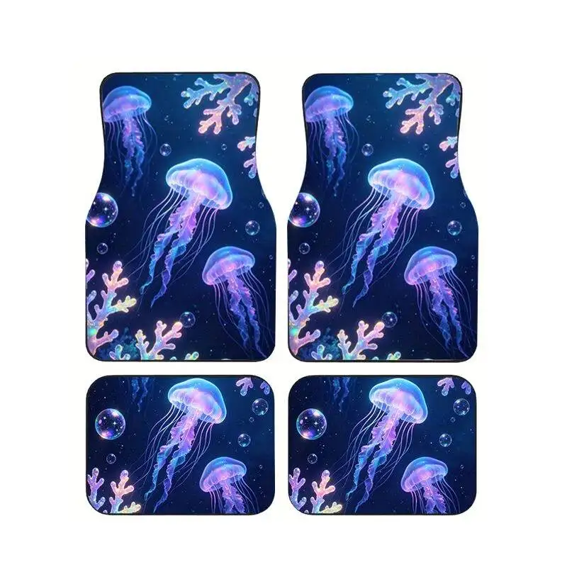 

Ocean Jellyfish Car Floor Mats 4Pcs Universal Waterproof Anti Slip Durable Auto Foot Carpets Interior Protective Accessories