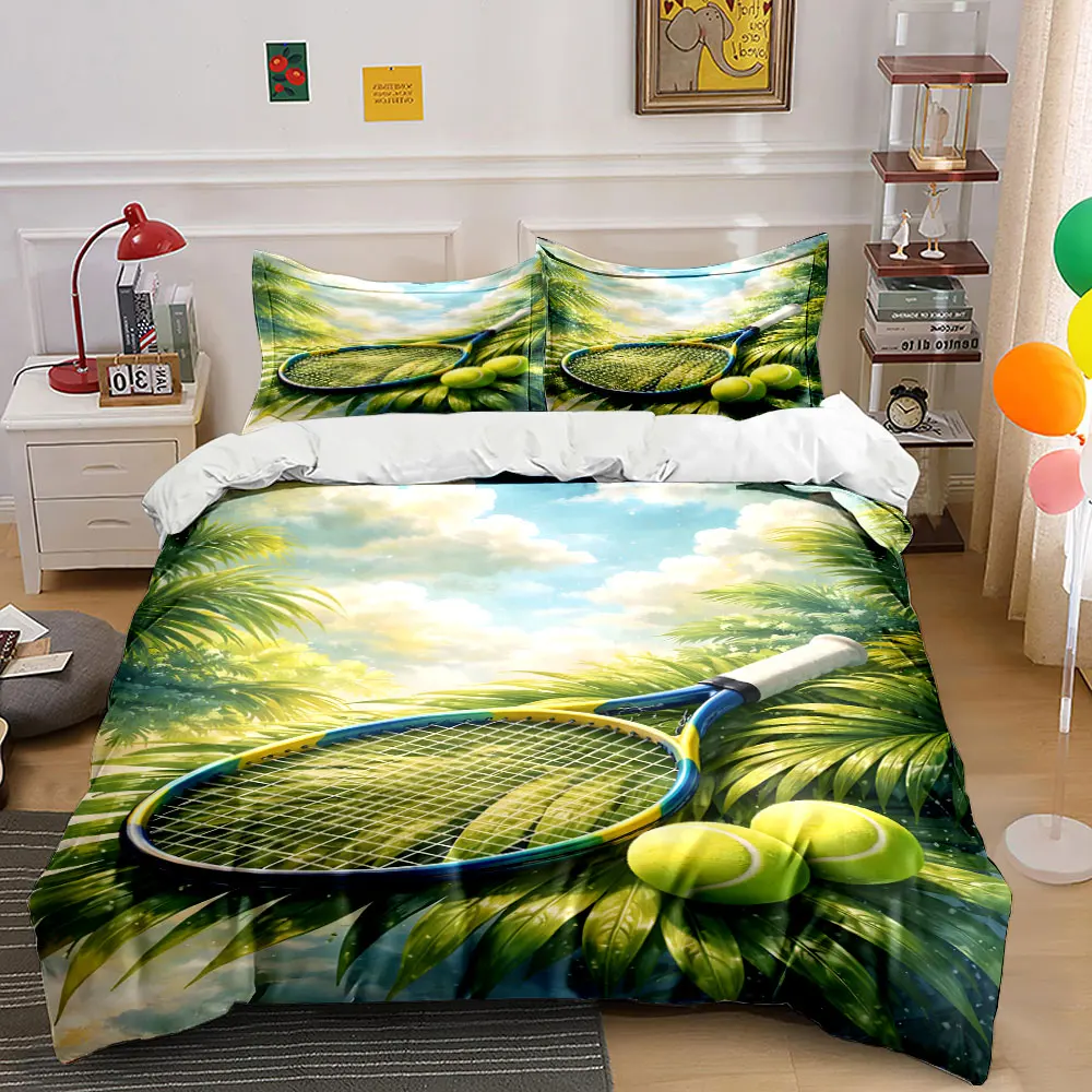 Tennis and Nature Scene Print Bedding Set 1 Duvet Cover 2 Pillowcases for Adult and Children Luxury Gift Full Size