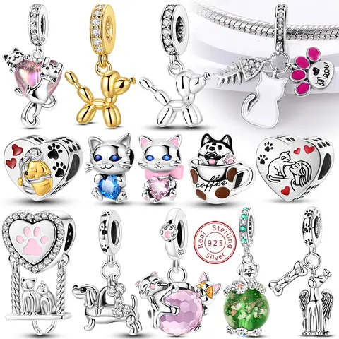 Encantos 925 prata esterlina cão gato pata impressão amor animais de estimação encantos contas caber pulseiras originais colares pingente feminino jóias diy