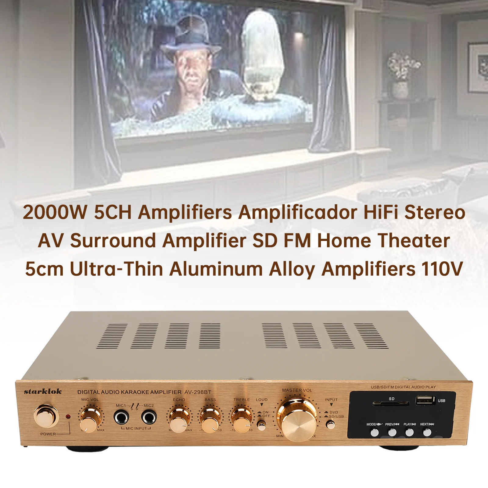 

2000 Вт 5-канальные усилители Amplificador HiFi стерео AV усилитель объемного звучания SD FM Home