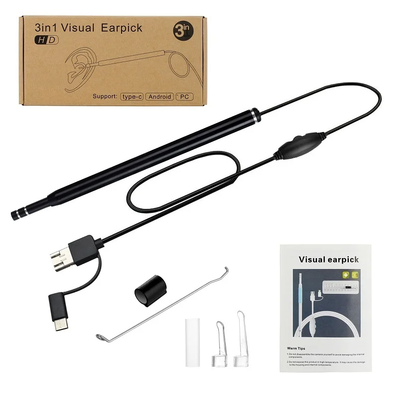 vida inteligente saudavel mini visual orelha mais limpa usb endoscopio camera a prova impermeavel agua 55 mm len fio macio tipoc otoscopio earpick borscope 01