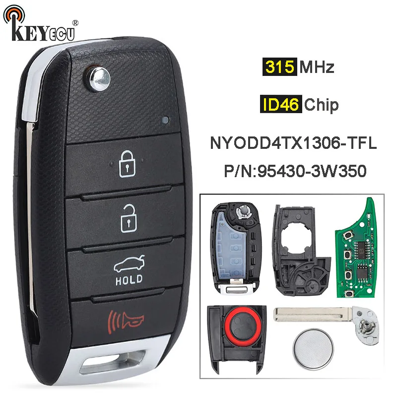 

KEYECU 315MHz ID46 Chip FCC ID: NYODD4TX1306-TFL P/N: 95430-3W350 Flip Remote Control Key Fob for Kia Sportage 2014-2015