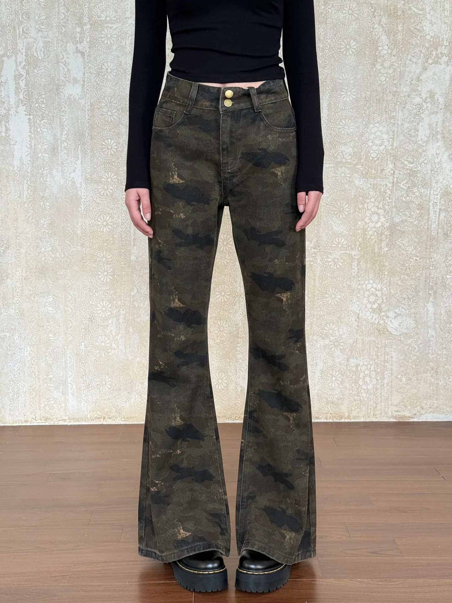 

Американские свободные камуфляжные джинсовые джинсы Sle High Street, женские хлопковые повседневные брюки с высокой талией для пикантных девушек