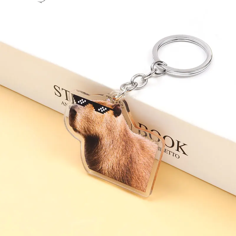 Funny Capybara Meme Acrylic Keychains Cute Cartoon Capybaras Double Sided Animal Keyring for Bag Car Key Pendant Accessory Gifts