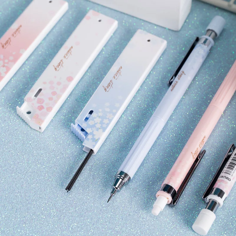 Cherry Sakura Mechanical Pencils Set Cute Automatic Pencil with 0.5mm Refills Press Pens for School Stationery Office Supplies