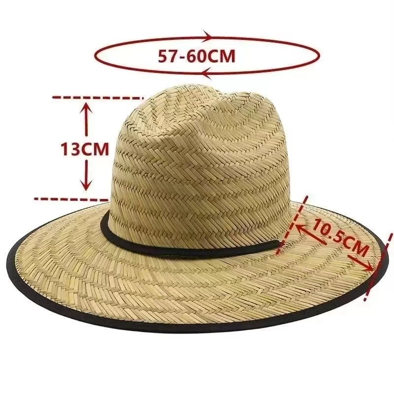 Men Women New Handwork Lifeguard Hat Straw Summer Beach Sun hat Outdoor Summer Wide Brim Panama Straw Girl Summer Hat