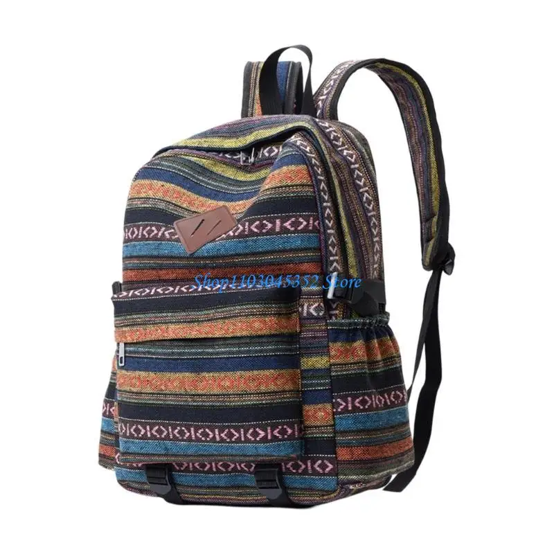 Mochila escolar cómoda y funcional gran capacidad Viajes Day Pack mochilas étnicas Bolsa lienzo para estudiante