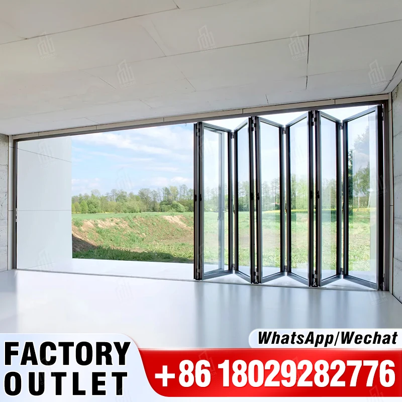 Elegante tweevoudige opvouwbare aluminium terrasglazen bi-vouwdeur voor balkon scheidingswand glazen vouwdeur vouwdeur