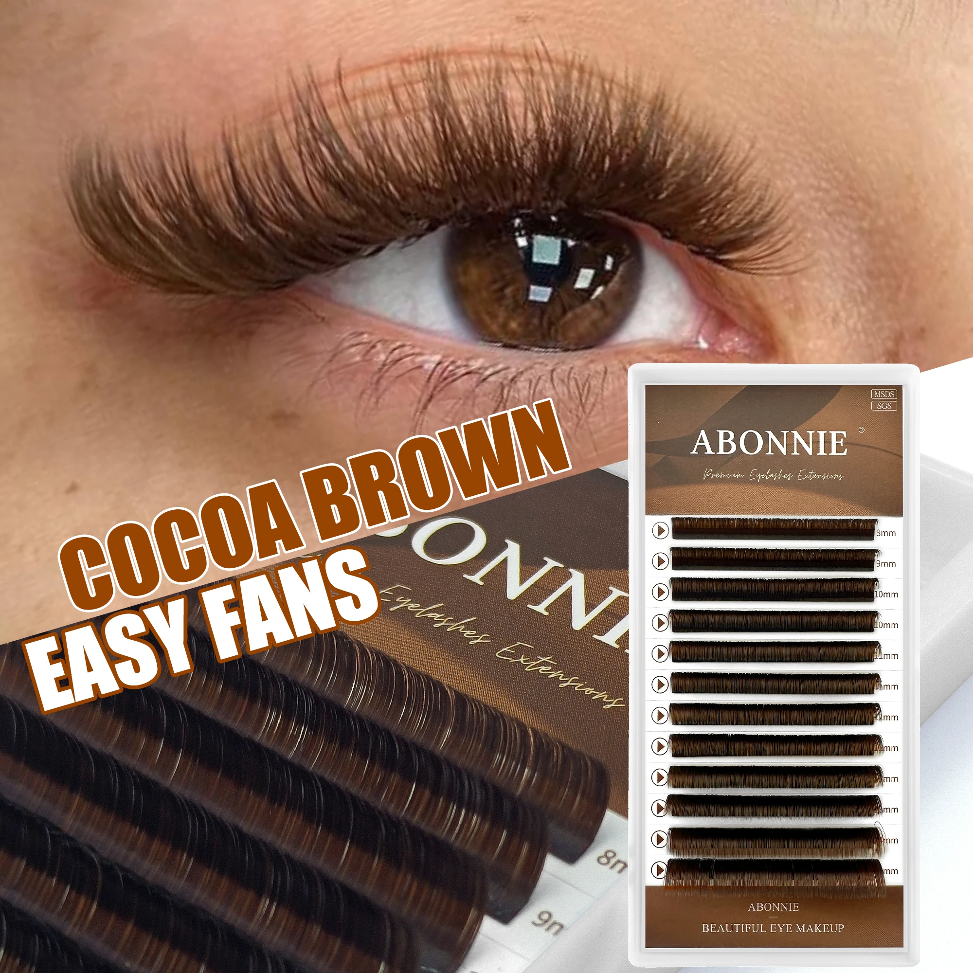 ABONNIE Cocoa Brown Easy Fanning C CC D Curl Auto Fans Eyelash Extension Self Handing Fast Bloom Flowering Mega Volume Lashes