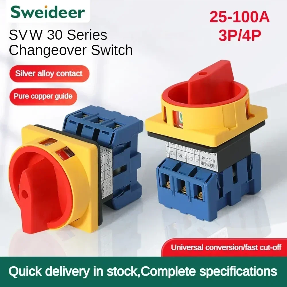 SVW30 Changeover Switch 3P 4P 690V 25/32/40/63/80/100A Padlock Disconnect Selector with ON-OFF Panel Power Control Replace LW30