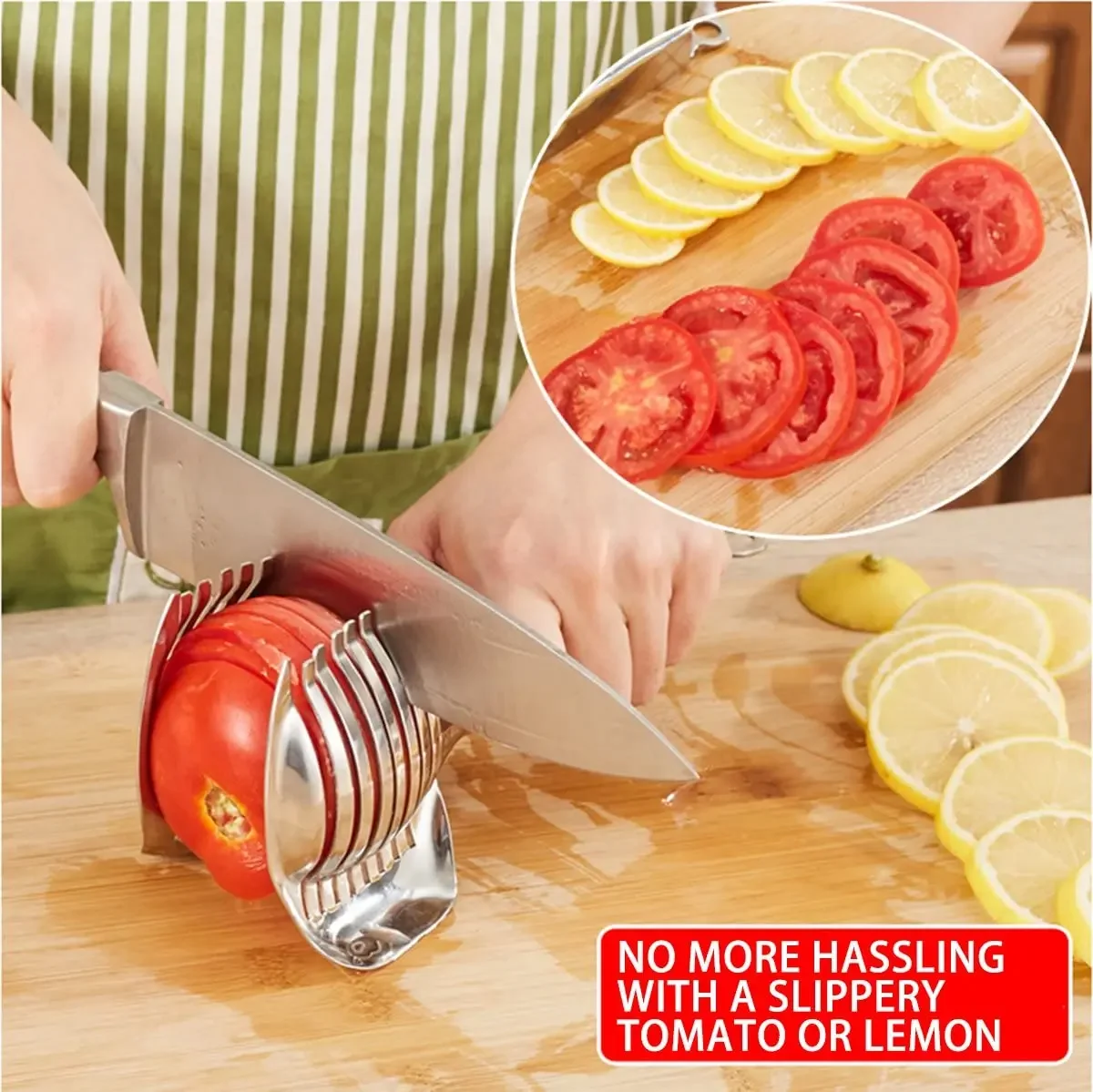 Tomato Slicer Lemon Cutter Multipurpose Handheld Round Fruit Tongs Stainless Steel Onion Holder Kitchen Cutting Aid Gadgets Tool