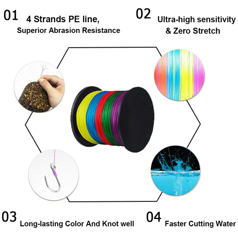 1 roll 300M 4Strands 15-80LB PE Braided Fishing Wire Multifilament Super Strong Fishing Line colourful