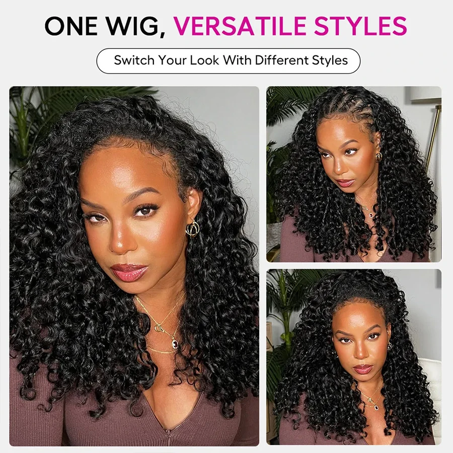 Kinky Curly Half Wig Human Hair Flip Over 3 In 1 Half Wig Afro Curly Headband Wig Glueless Wig Ready To Go No Glue Install