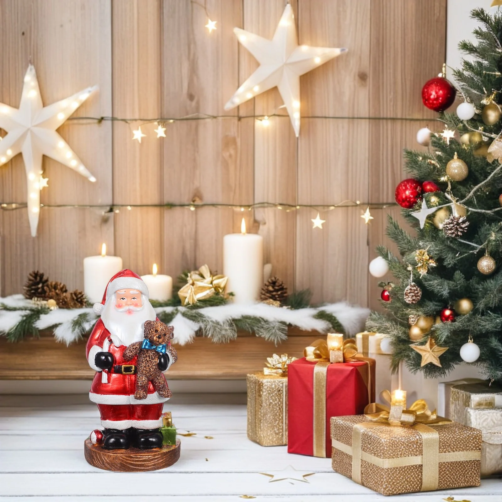 

Christmas Santa Resin Miniature Statue Holiday Tabletop Decoration Vintage Ornament for Home Fireplace Office Display