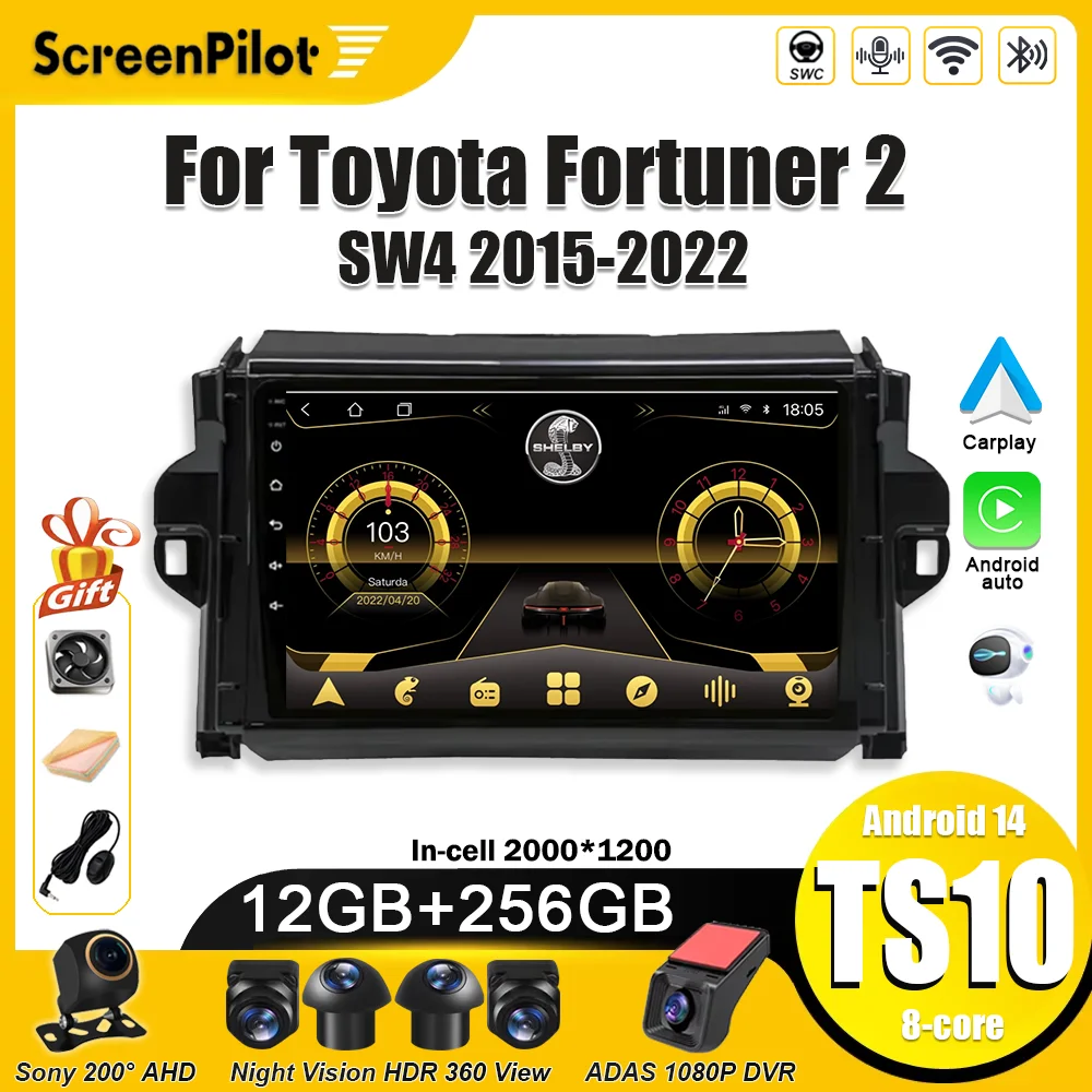 Android 16 For Toyota Fortuner 2 SW4 2015-2022 Car Android Stereo Multimedia Player WIFI 4G GPS Navigation Intelligent System