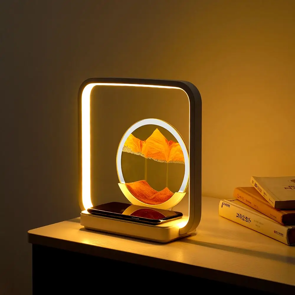 

Newest Desktop Quicksand Night Light LED Wireless Charging Bedroom Atmosphere Table Lamp Touch Dimming Hourglass Bedside Lamp