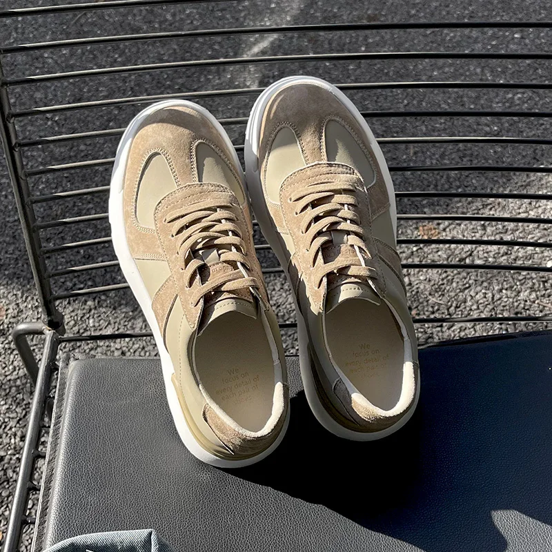 Baskets décontractées en cuir véritable pour homme - Couleur unie, chaussures d'extérieur et de skate_voghion.com
