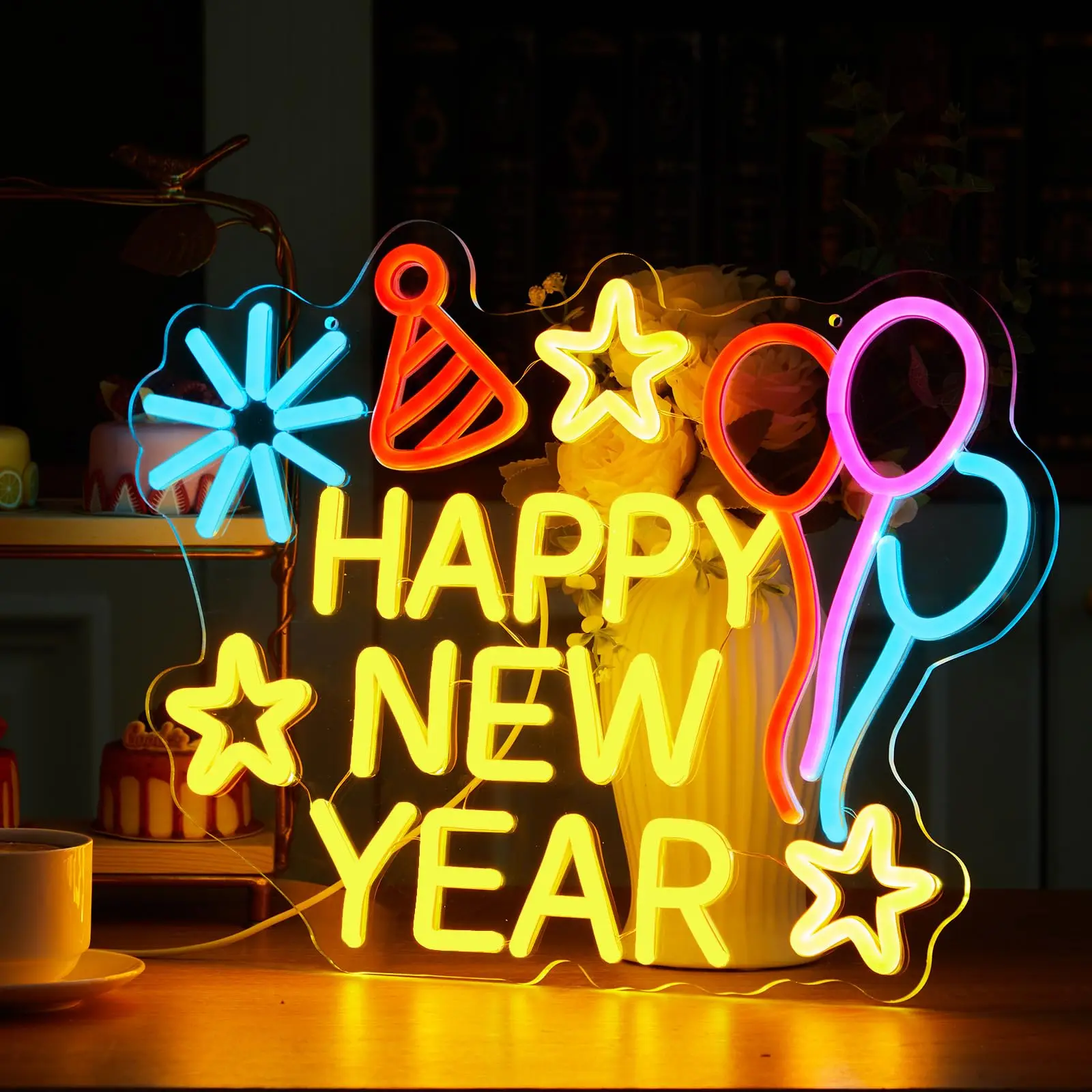 سنة جديدة سعيدة النيون لتزيين جدران غرفة النوم USB بالطاقة الملونة عكس الضوء LED تضيء 2026 مهرجان الربيع لوازم الحفلات #1