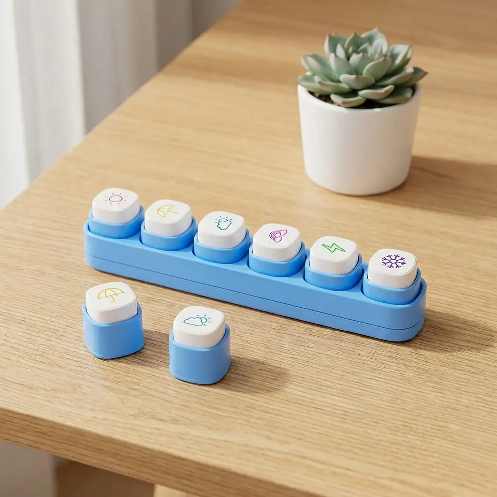 Blue / White Cartoon Stamp Stickers Kit Mini Color Seal Cartoon Design Scrapbooking Journal Accessories 6-in-1 Set view 2