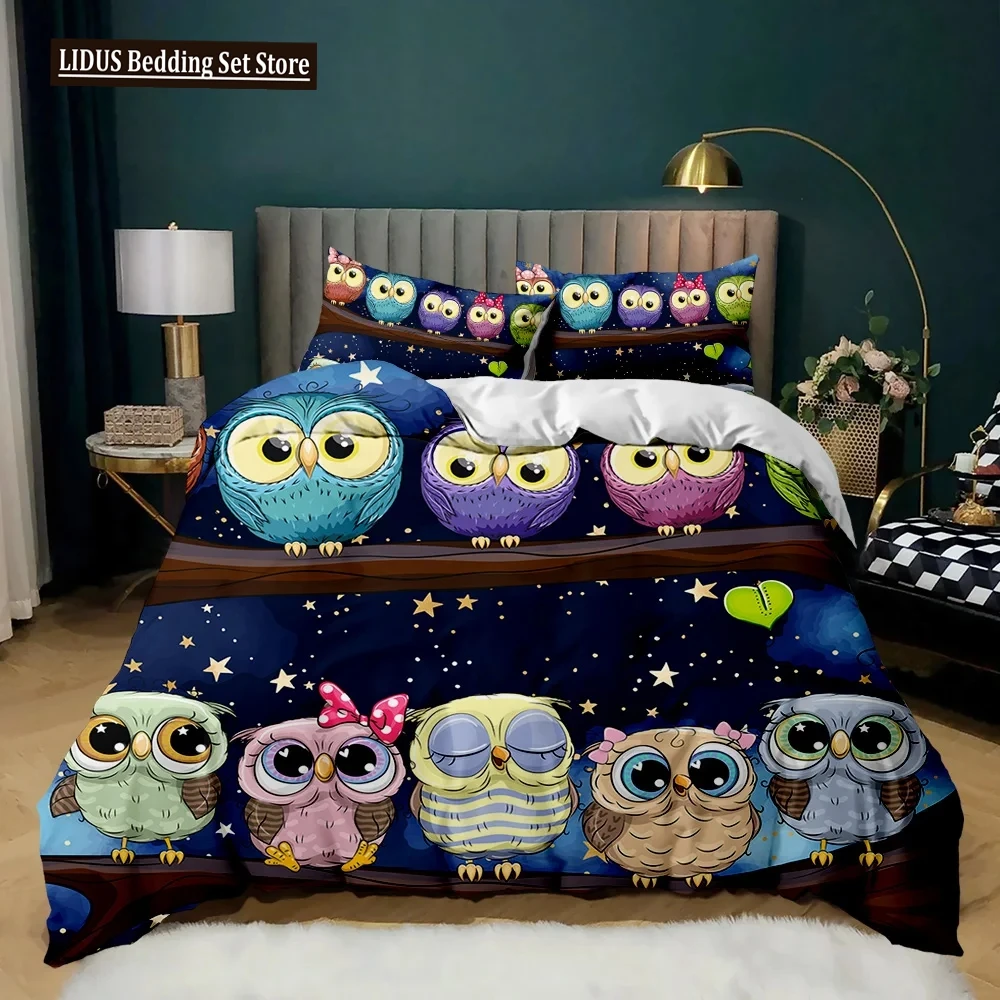 

Owl Duvet Cover Twin King Queen Size Cartoon Owl Comforter Cover Bird Animal Bedding Set Boys Quilt Cover Polyester Quilt Cover